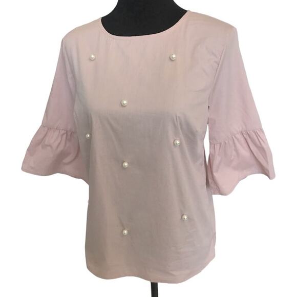 New ~ COMO VINTAGE ~ Faux Pearl Ruffle Sleeve 100% Cotton ~Sz Small~ Cottagecore - Picture 2 of 6